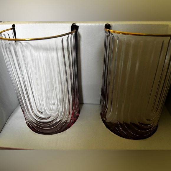 NIB Mellow & Mod 2-Pack Glassware Set 15oz Gold Rim Ribbed Tumblers - Picture 5 of 5